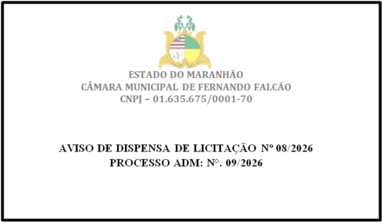 Aviso de Dispensa de Licitação Nº 08/2026 - Processo Administrativo Nº 09/2026
